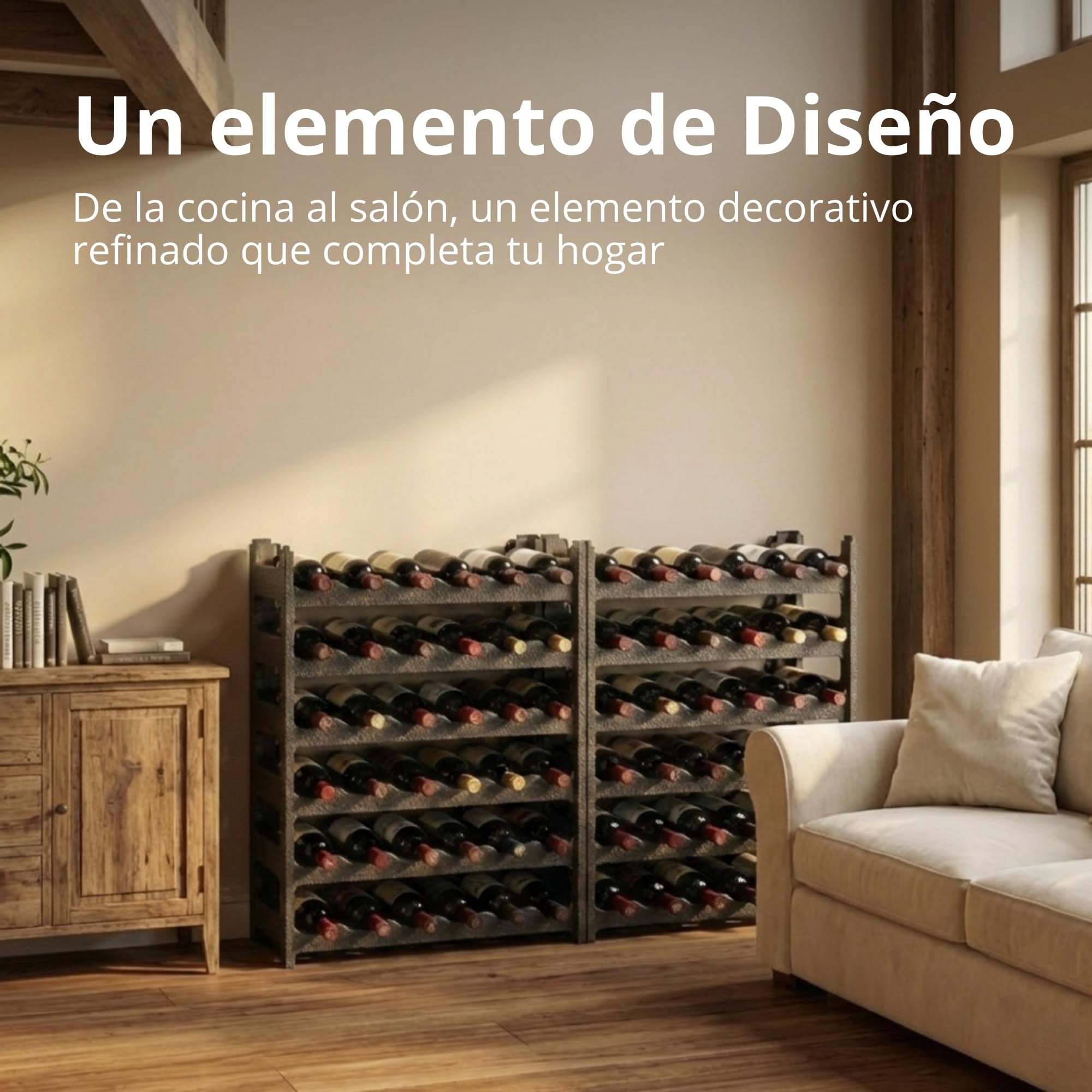 CookandSupply x TheWV Botellero Vino Plástico Modular Apilable, Vinoteca Efecto Piel Martillada, 6 Botellas por Módulo, Estantería Vinos Ahorra Espacio - Marrón Corten, 72 | CookandSupply x TheWV, estante para botellas modular apilable, armario 6 botellas