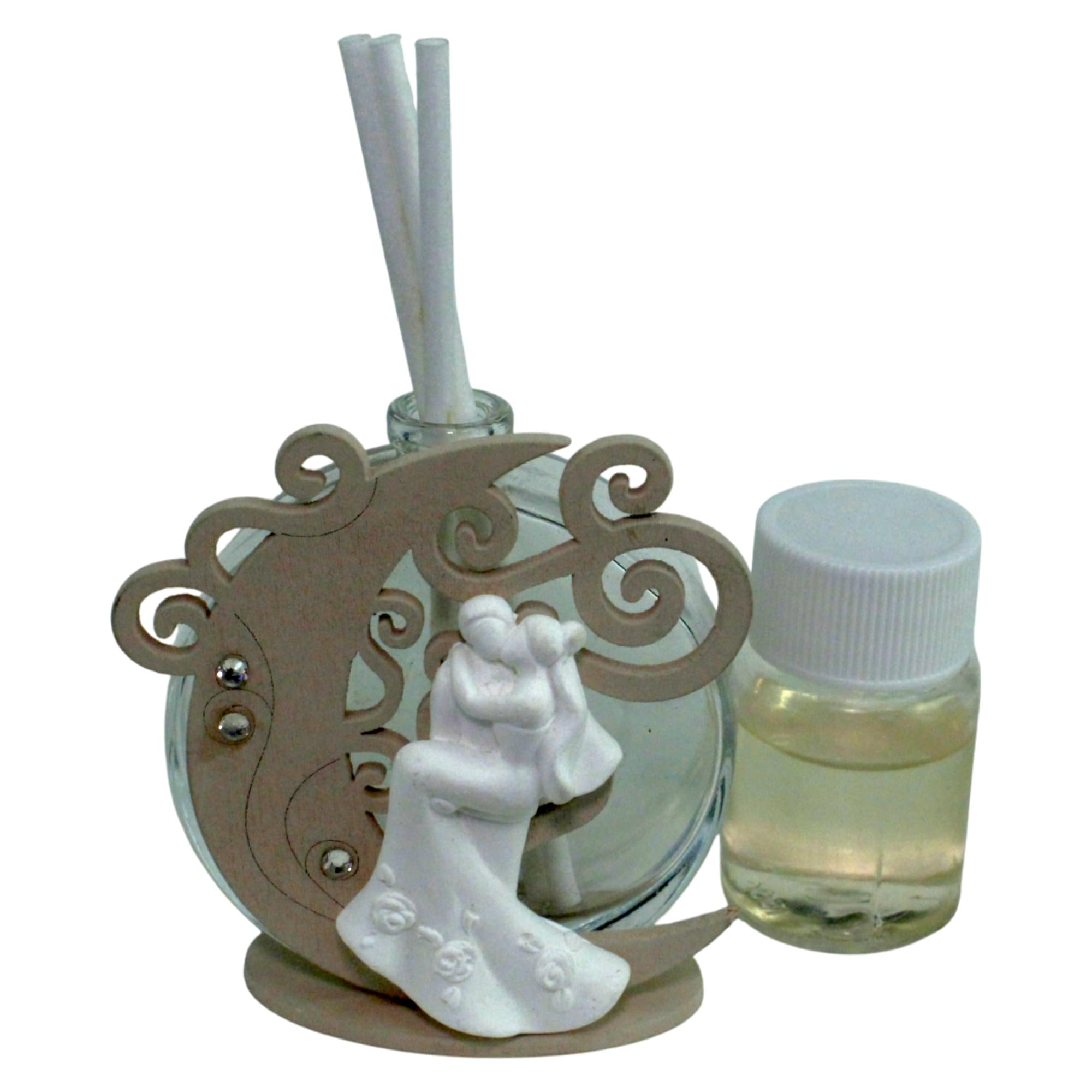 DLM-A1026 Bomboniere 12 Profumatori in vetro coppia sposi innamorati abbracciati Amore 12 profumi e 12 scatole per Matrimonio Nozze d'argento 25 e 50 Anniversario nozze d'oro cm 7x6 da 50 ml