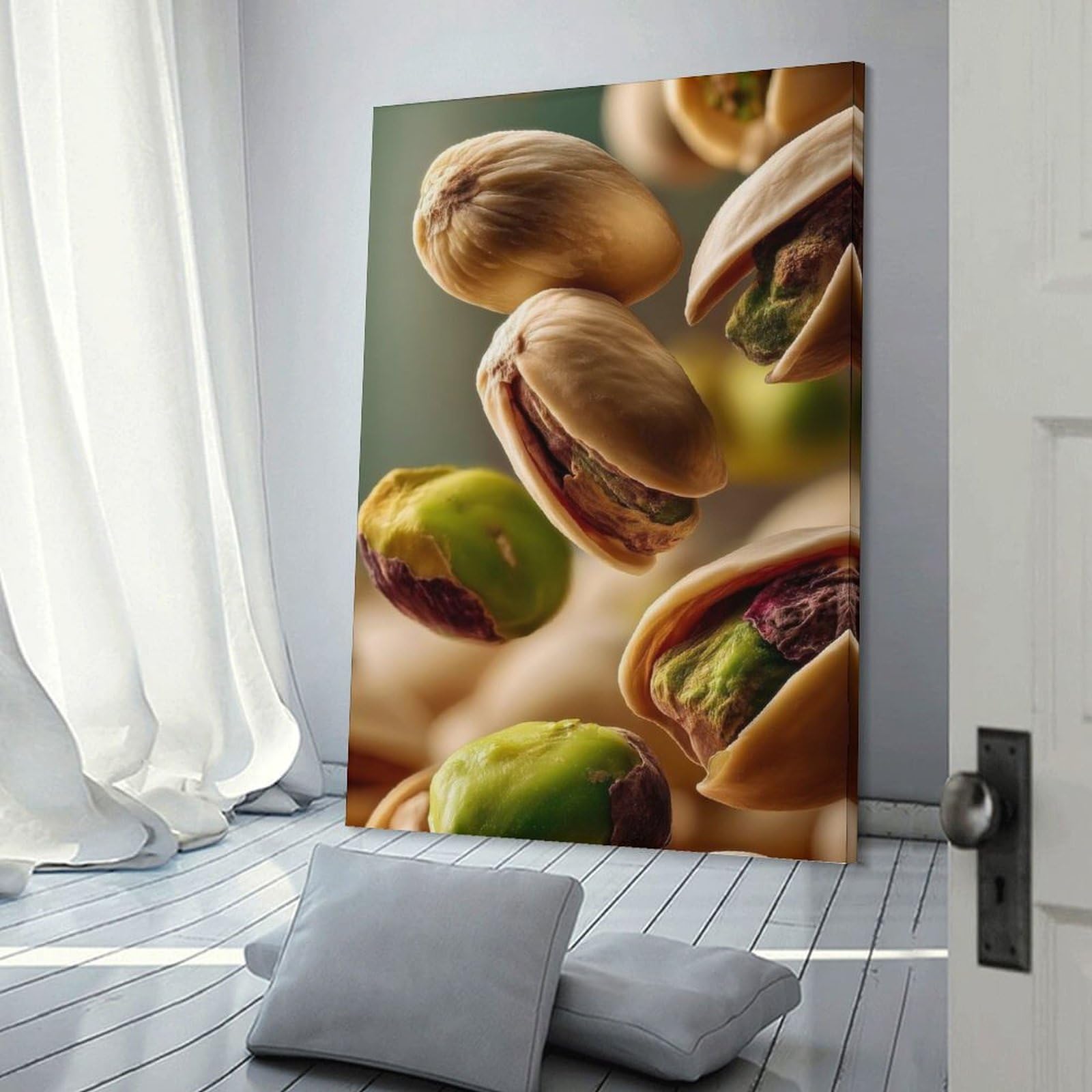 Junmoney Canvas Art Print Floating Pistachios, 24x36inch(60x90cm), for Contemporary Homes, Apartments Or Offices, Decorative Canvas Decor for Home Updates