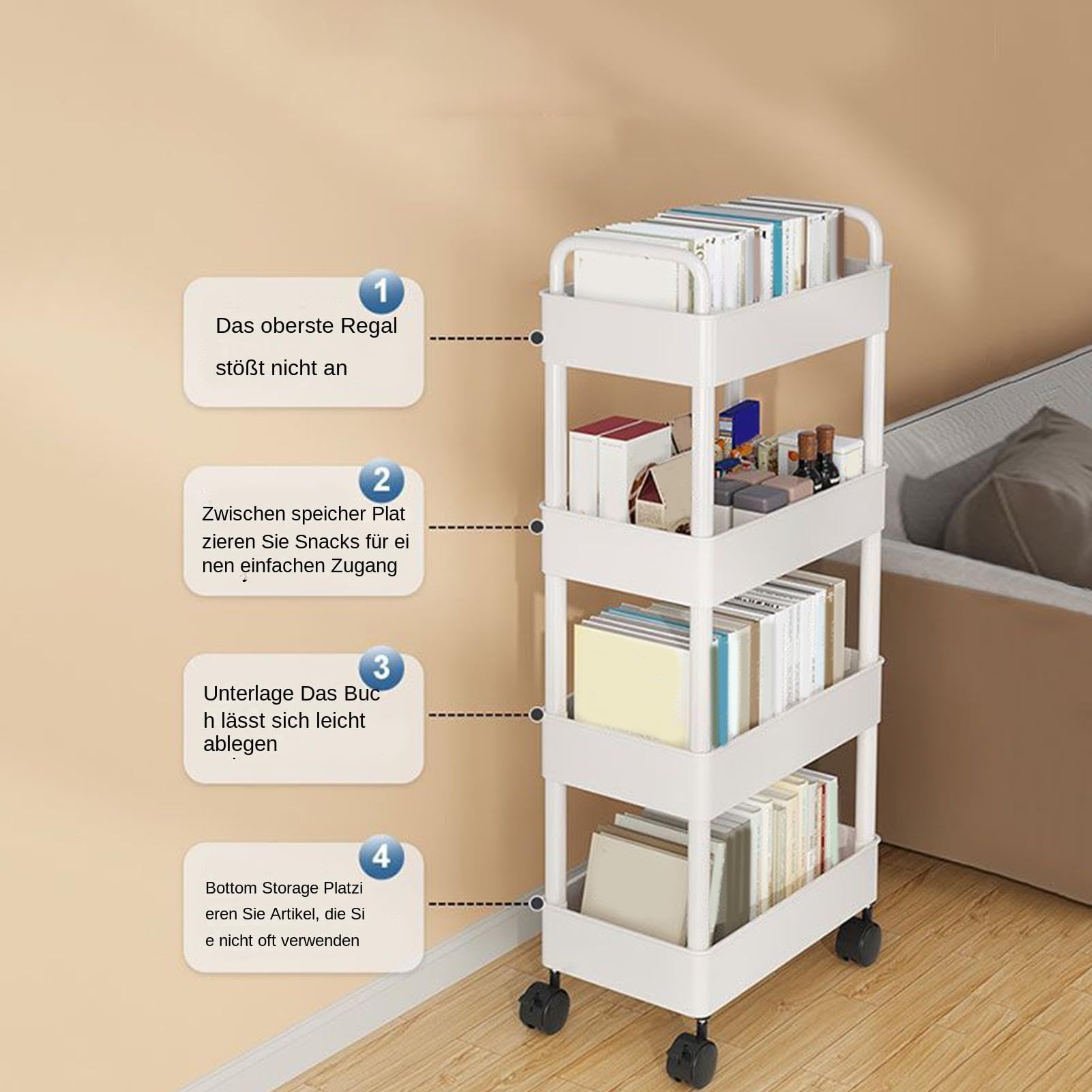 Generisch Carrello con ruote, 75 cm, multiuso, organizer con 3 ripiani