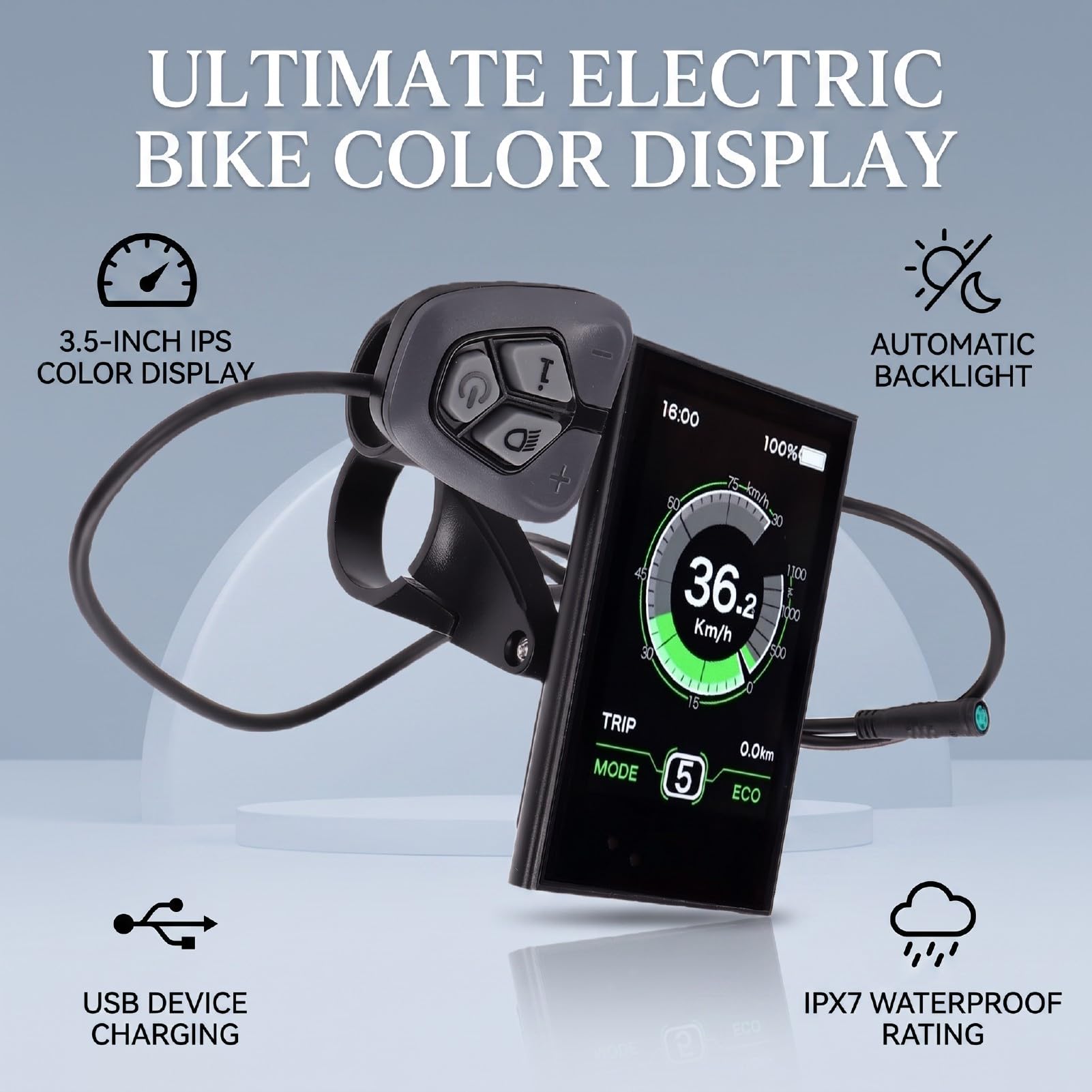 Cryfokt Pantalla LCD para Bicicleta Eléctrica, Monitor a Color IPS de 3,5