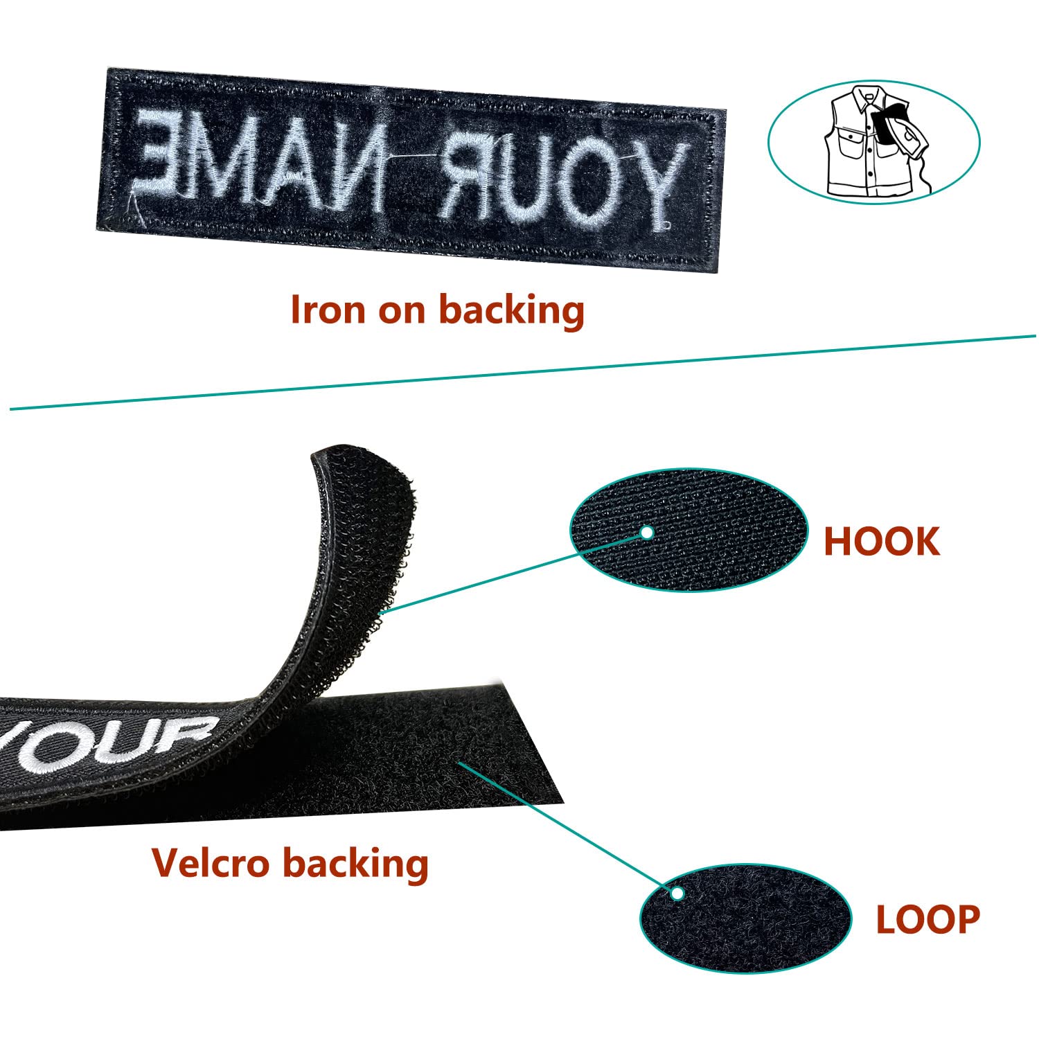 Cutomized Name Patches 2PCS?Personalized Tags with Hook Fastener/Iron on,Military Tactical Embroidered Morale Badge for Backpacks, Uniforms, Jackets (1 line)