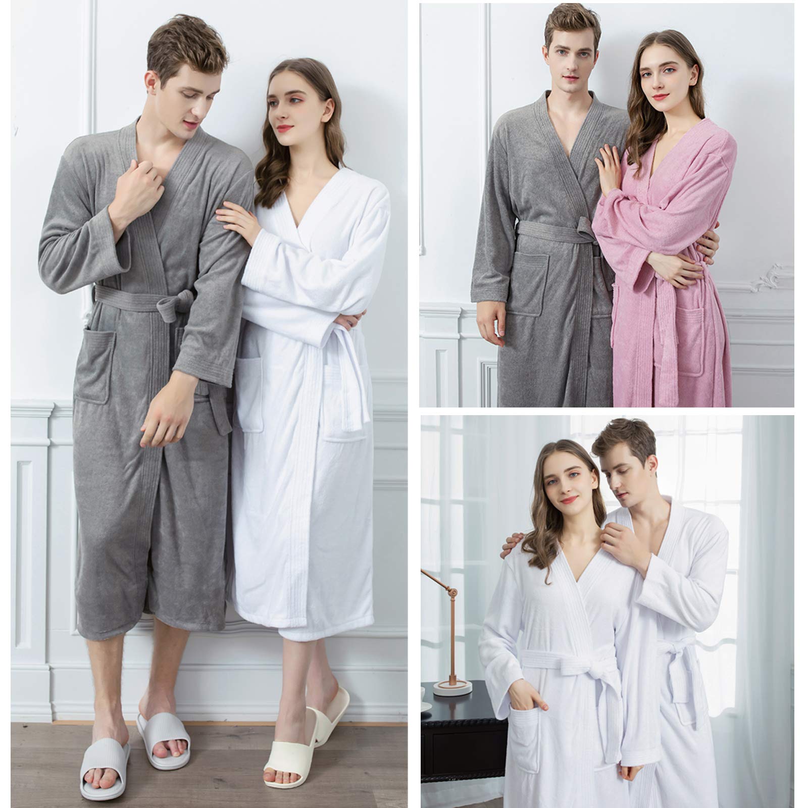 Homme Peignoir Robe de Chambre Kimono Chemise de Bain Col V Pyjama pour Hôtel Spa Sauna