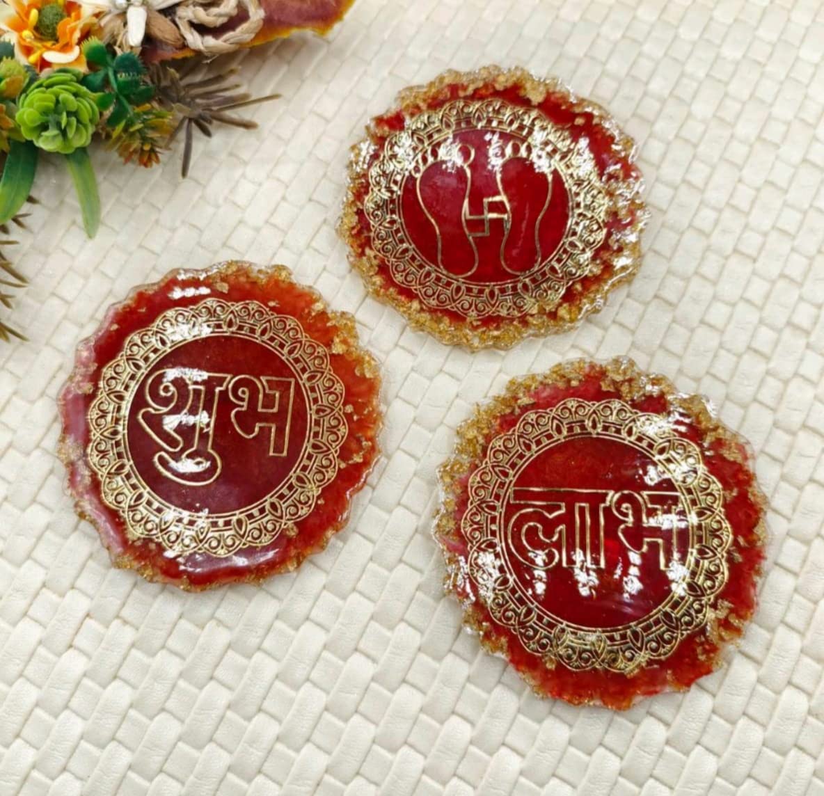 Buy Diwali Shubh Labh Diwali Decorations 3 Piece Set 24 Karat Maroon