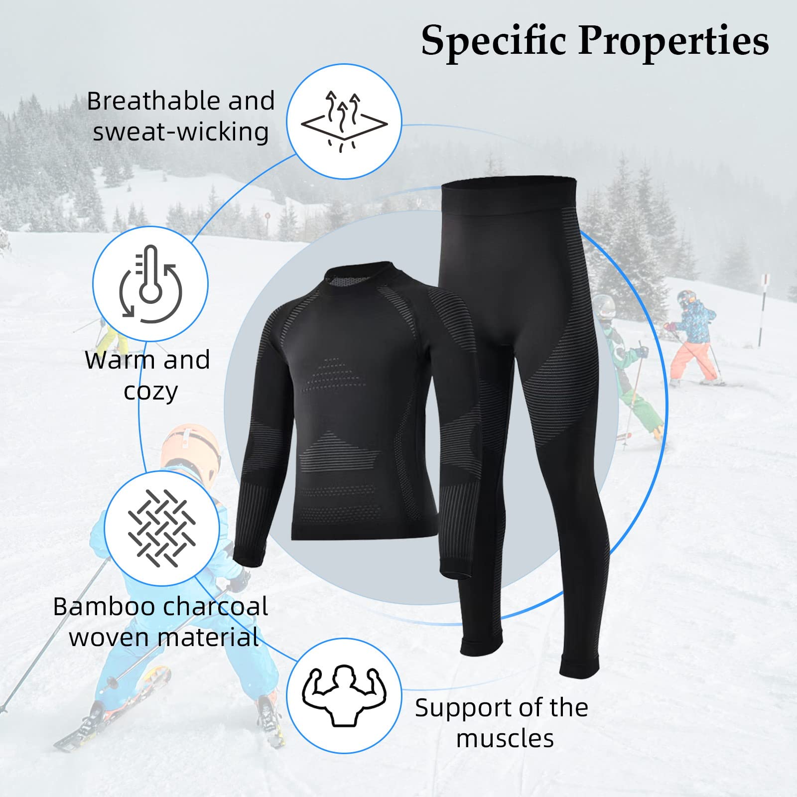 Homord Set Intimo Termico Bambino Traspirante Tessuto di Carbone di bambù Intimo Funzionale Set Biancheria Intima Termica Buono per Il Calcio, Lo Sci, l'hockey su Ghiaccio, la Corsa, Il Sonno