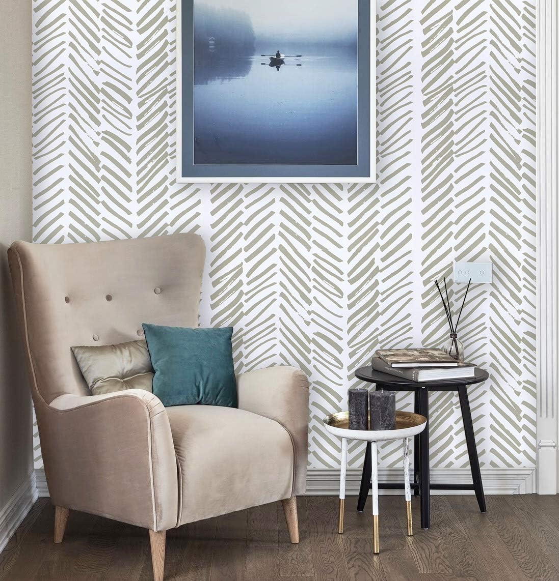Guvana 17.7"×472" Beige and White Wallpaper Striped Peel and Stick Wallpaper Line Contact Paper Boho Removable Self Adhesive Wall Paper for Bedroom Livingroom Decor