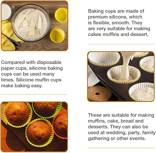 Miniatura 5 de Paquete de 24 tazas de silicona extra grandes para magdalenas de 3.54 pulgadas, vasos reutilizables para hornear jumbos, fáciles de limpiar, ideales