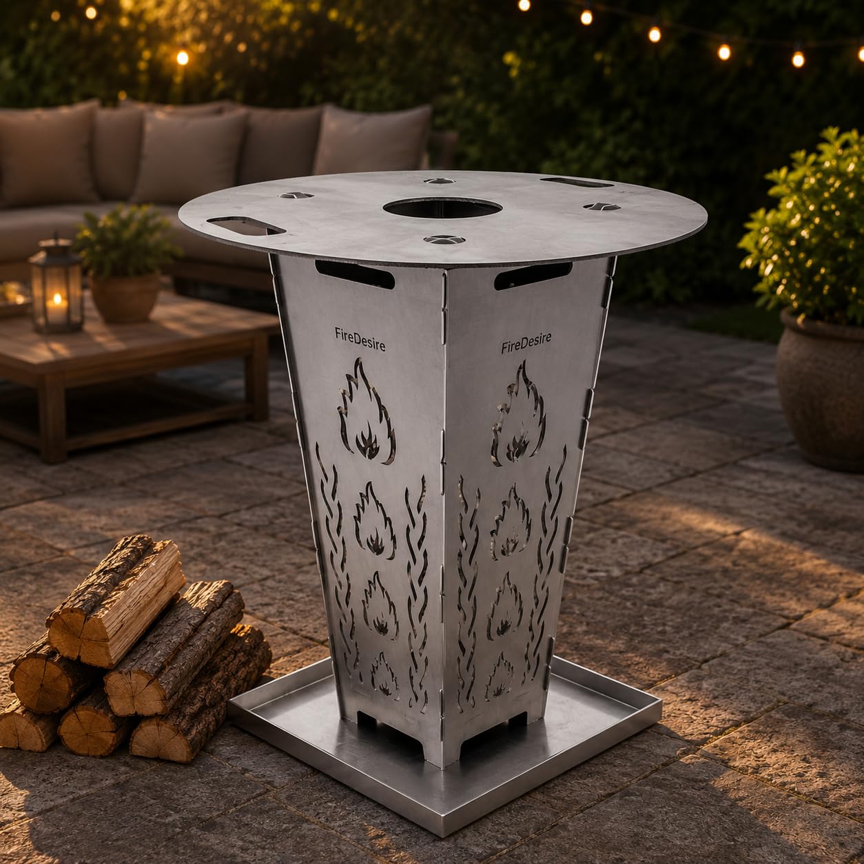 FireDesire Feuerkorb 80 cm mit massiver Grillplatte und Ascheschale, Feuerschale mit Grillplatte für Garten und Terrasse, Made in Germany