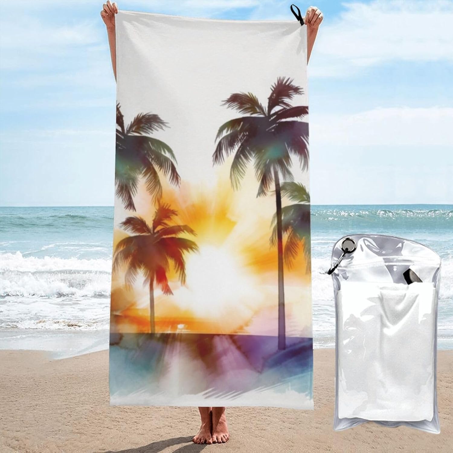 KHiry Microfiber Towel Beach Towels Palm Trees Sunset Quick Dry Towel Soft Lightweight Travel Towels Absorbent Large Easy Pack Travel Things Beach Blanket for Gym Sports Swimming