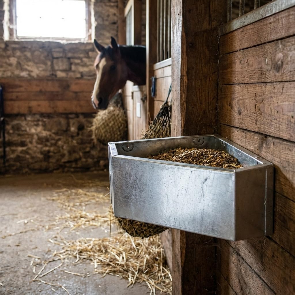 Suinga Comedero de Esquina Galvanizado para Caballos 8 litros, 50x37x21 cm - Comedero para Caballo Equinos