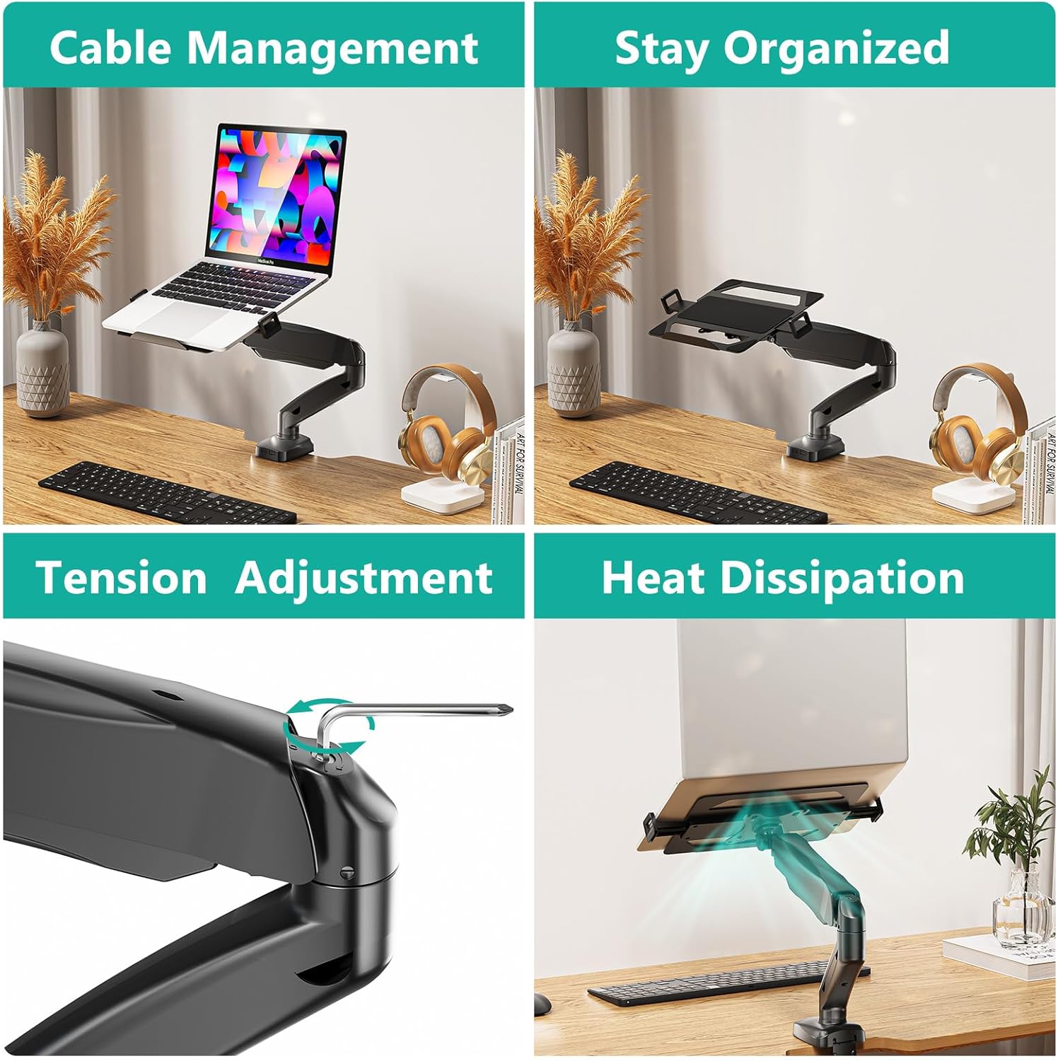 Close-up of the tension adjustment point on the WALI laptop arm