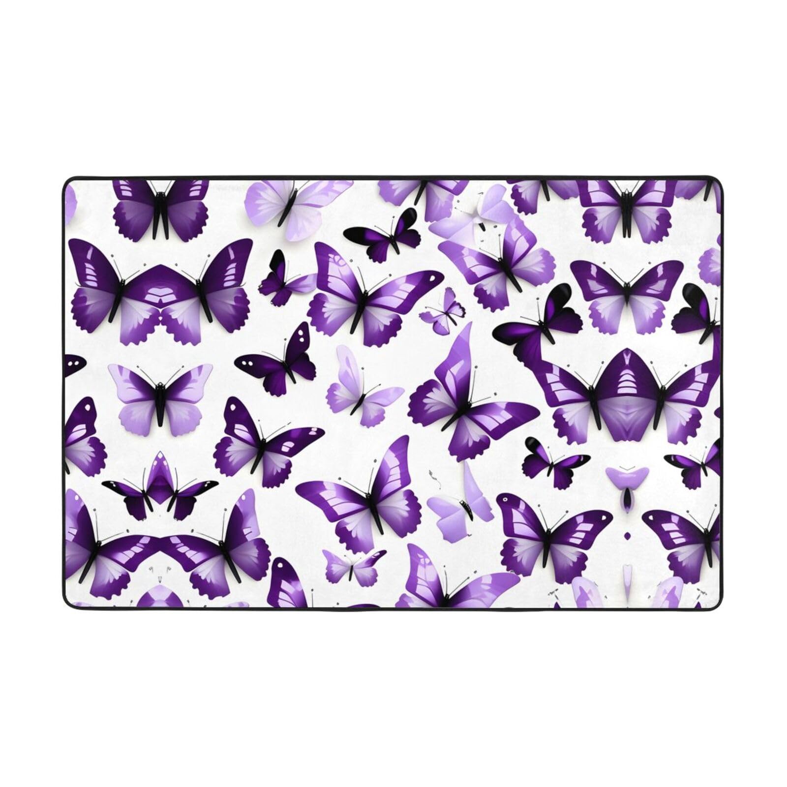Tapis doux salon blanc motif papillons violets pour chambre d'enfant