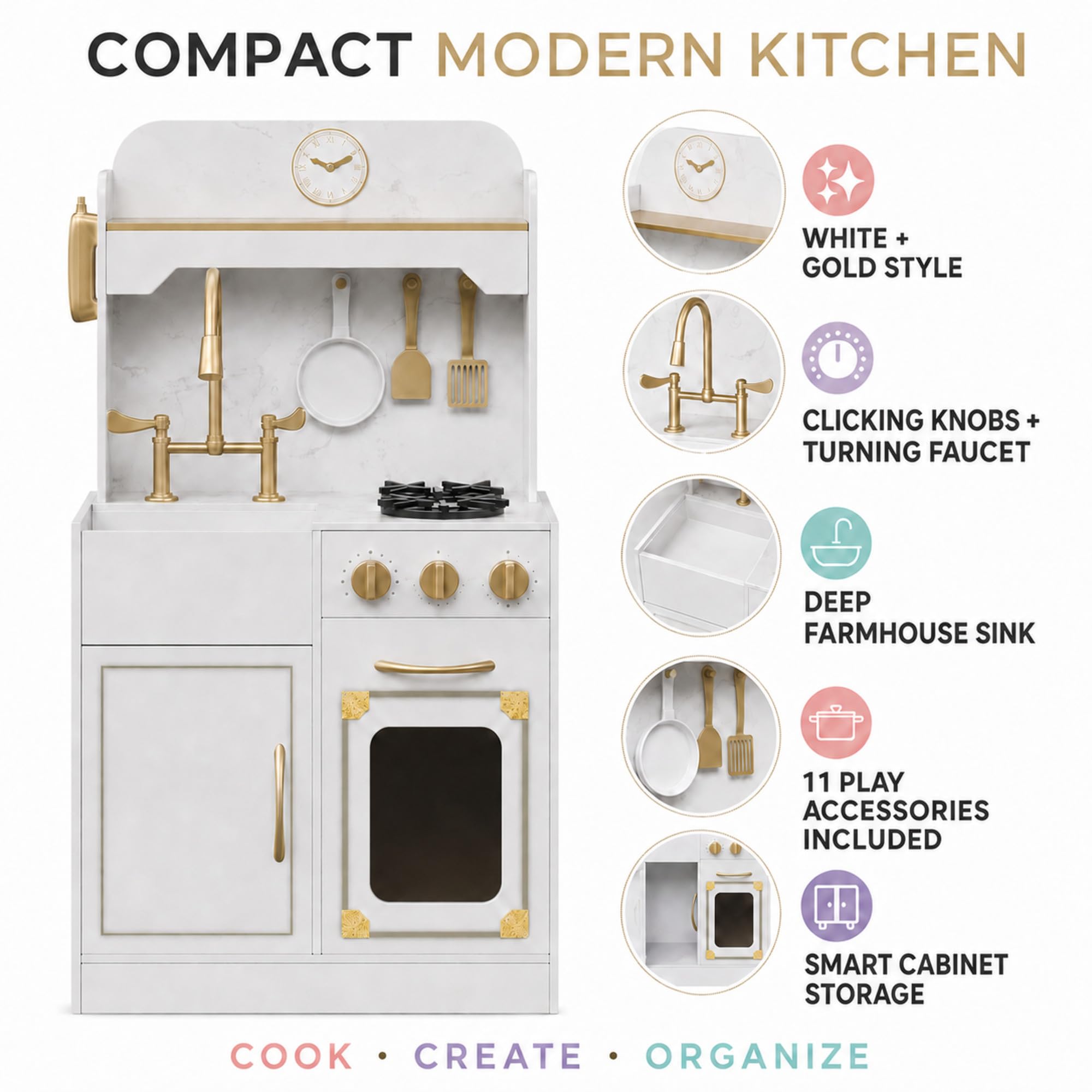 Teamson Kids Petite Versailles Classic Play Kitchen con accessori, bianco
