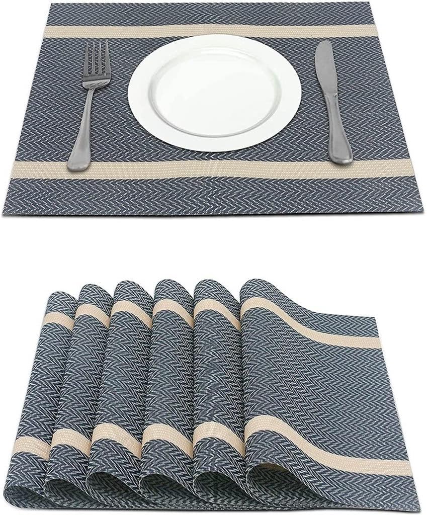 6-Piece Set PVC Washable Placemat Table Mat Placemat Set Kitchen Accessories Coaster Wine Mat Table Decoration(Black)