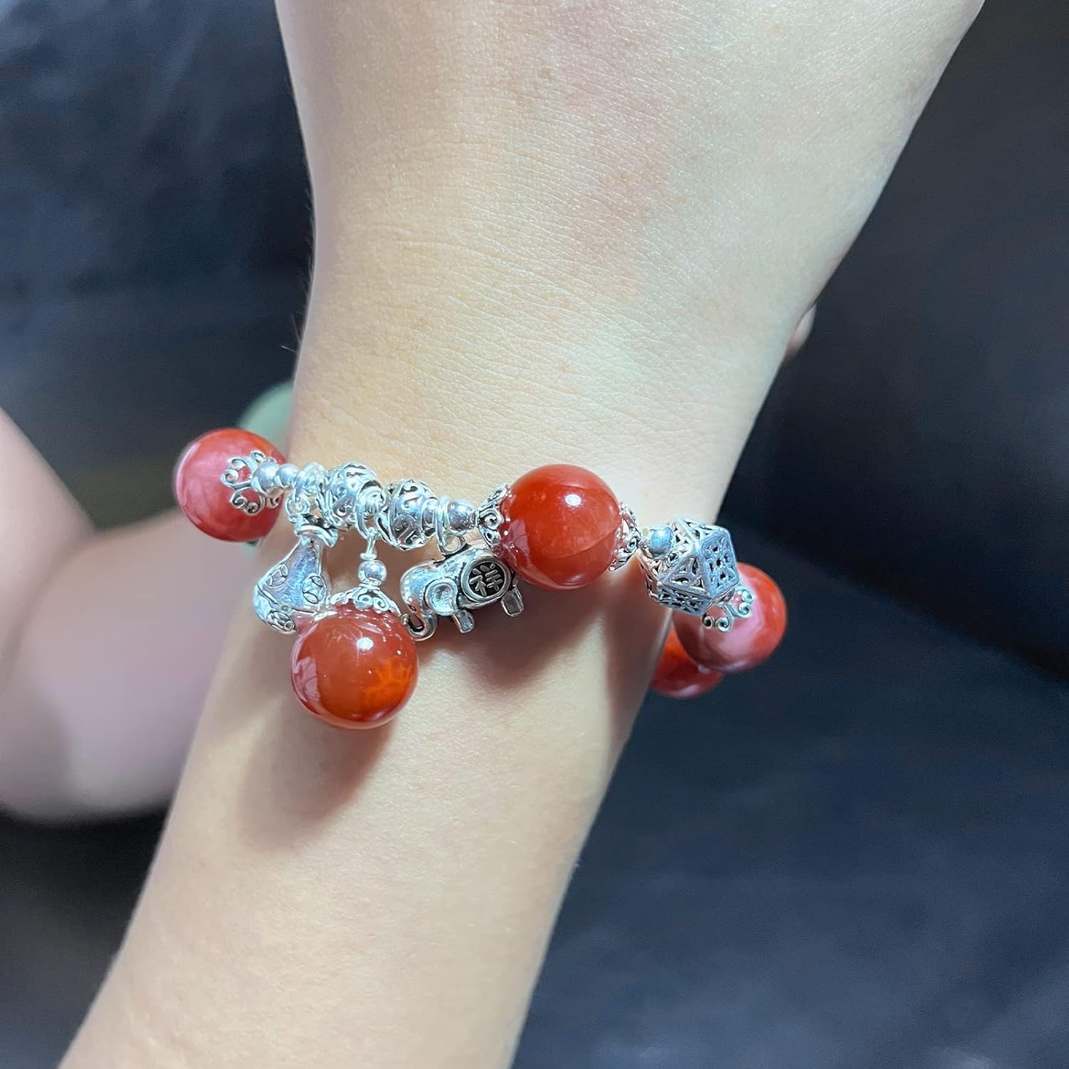 Natural agate stone bracelet,women carnelian bracelet,Green/Yellow/Red 6/12mm Beads silver accessories,Jewelry Healing Bracelets Bring Luck and happyness Prosperity. Mom/Wife/Employee gif