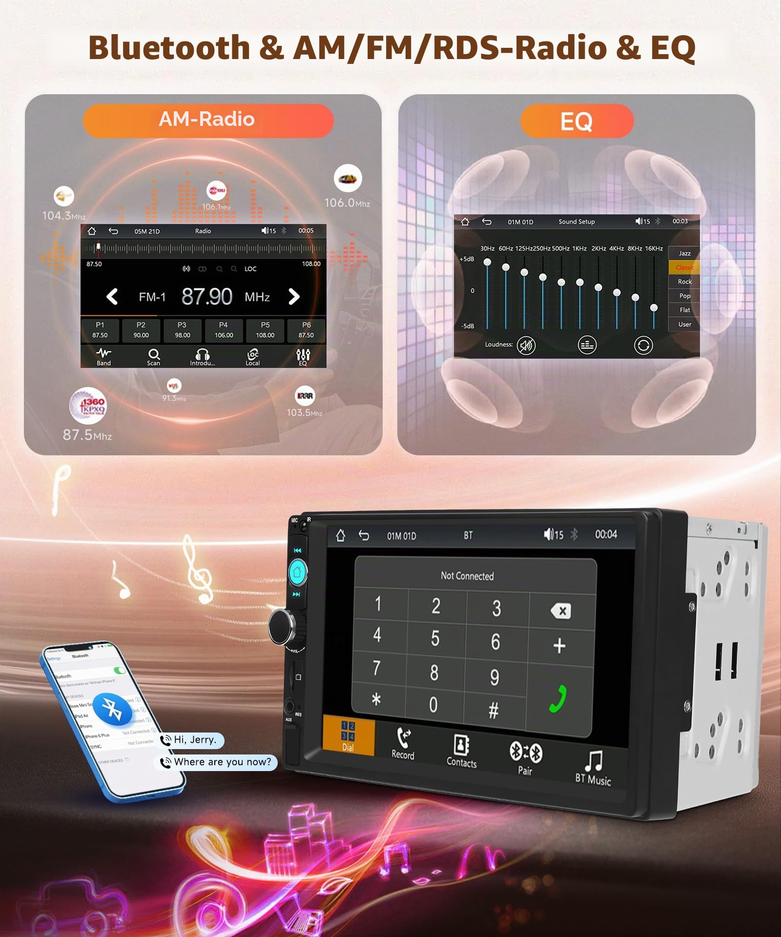 Rimoody DAB+/DAB Autoradio 2 Din mit Wireless Carplay Android Auto Bluetooth 5.2, 7 Zoll Touchscreen Autoradio Double Din mit Mirror Link FM Radio DAB Adapter/EQ/USB Lenkradsteuerung Rückfahrkamera