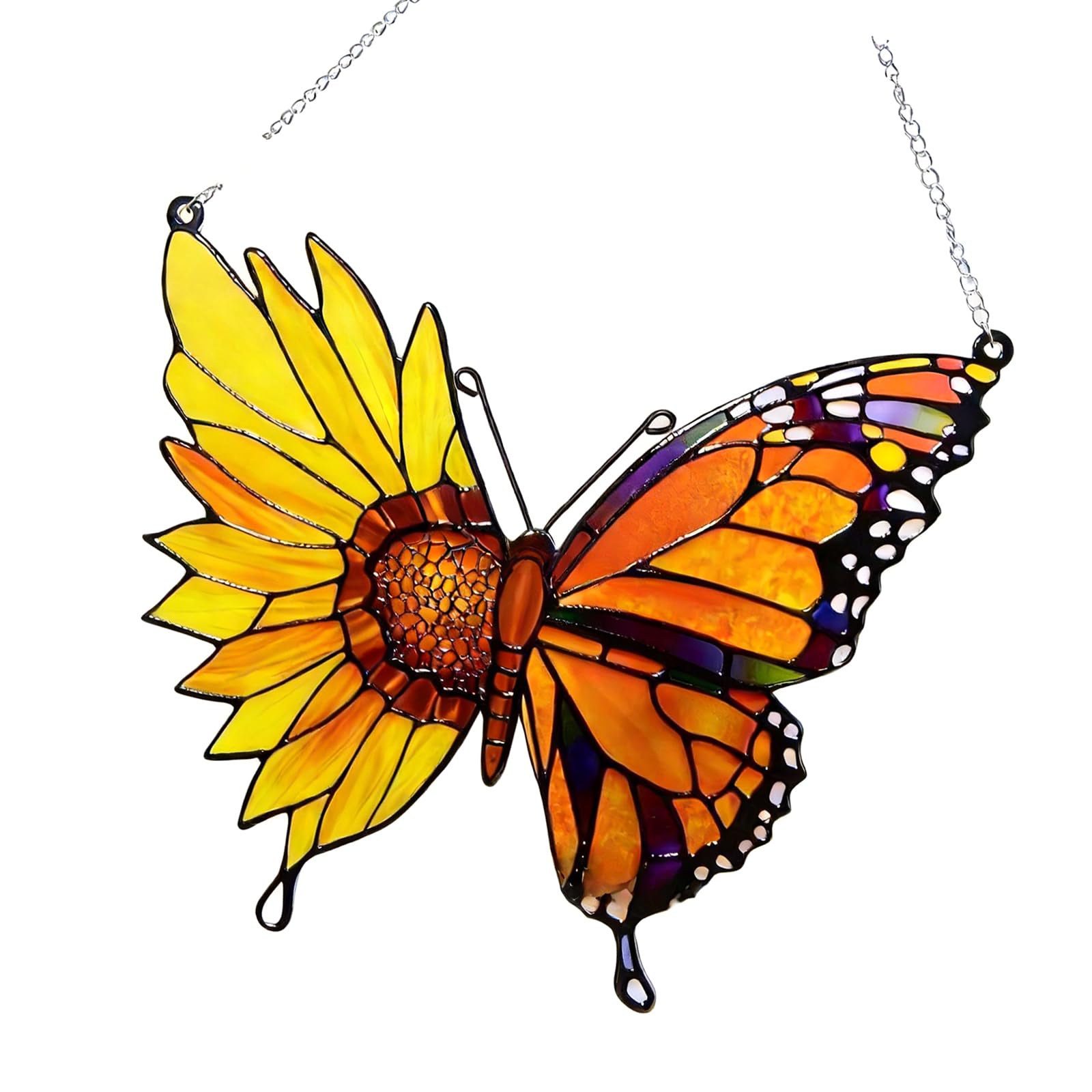 carotoe Colorful Butterfly Stained Glass Suncatchers with Metal Chain for Window Hanging Garden Decor Butterfly Sun Catchers