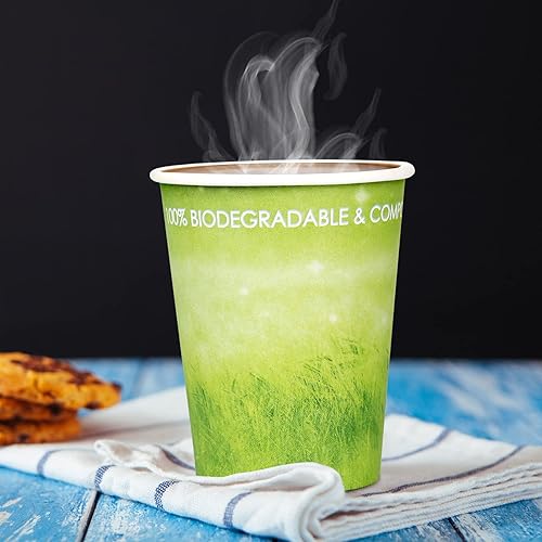 Vista 54 de Yes!Fresh Diseño especial de hierba verde, taza de papel caliente desechable, respetuoso del medio ambiente, 100% biodegradable y compostable