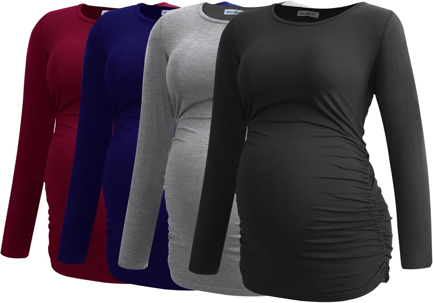 Smallshow Women's 4 Pack Maternity Shirts Long Sleeve Ruched Pregnancy Clothes Tops