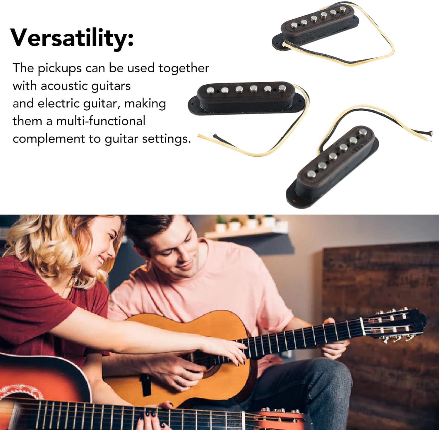 Guitar Pickup Set, 3Pcs Metal Wood 6 String Replacement for Electric Acoustic Guitar - Clear Sound, Easy Installation, Versatile Use (Rosewood)