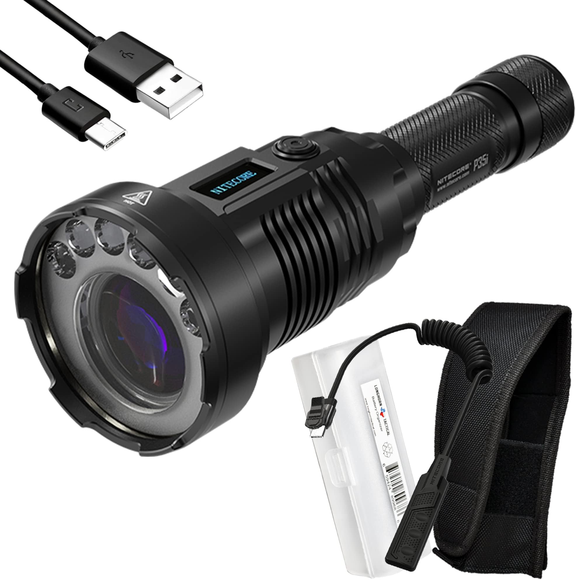 NitecoreP35i LEP Flashlight, 3000 Lumen 1804 Yards Long Throw USB-C Rechargeable with LumenTac Organizer, for Hunting Search and Rescue