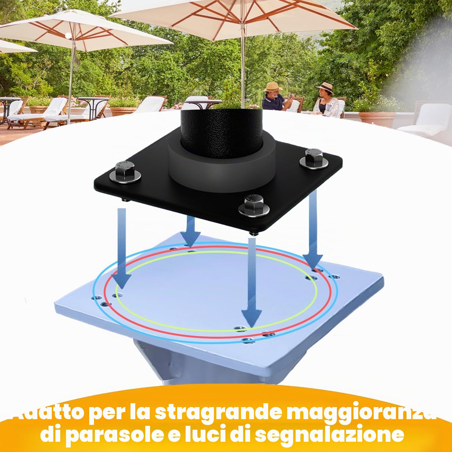 Base Universale per Ombrellone da Incasso, Piastra di Base in Acciaio Antiruggine, Stabilità Elevata, Portata >1000kg, Ideale per Giardini, Piscine e Aree Ricreative all'aperto