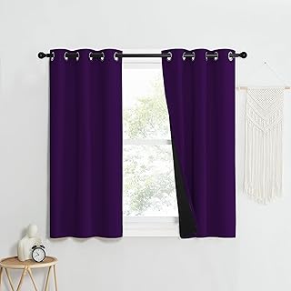 NICETOWN 100% Blackout Curtains with Black Liner Backing, Thermal Insulated Curtains for Living Room, Noise Reducing Drapes, Royal Purple, 37
