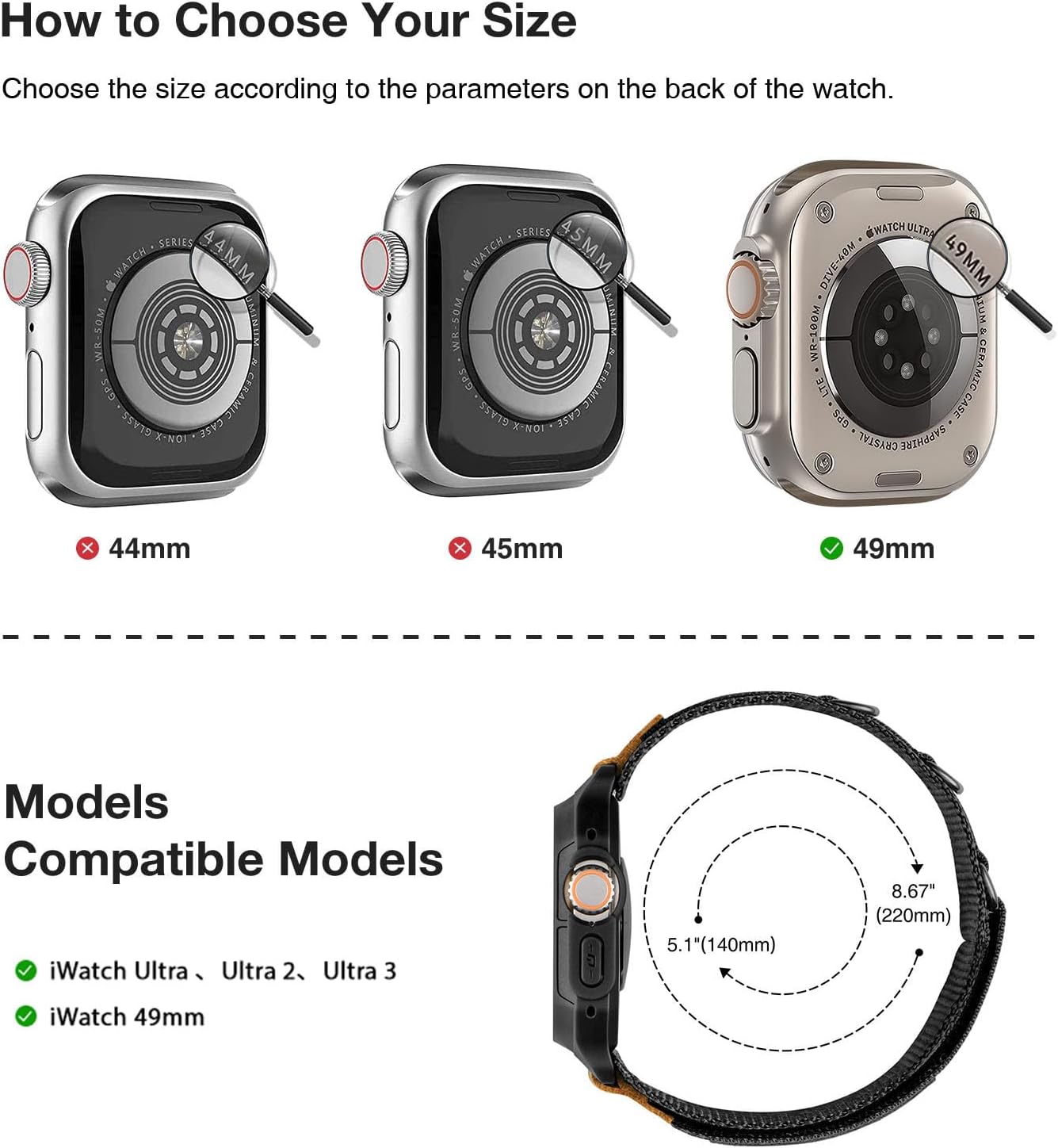 SUNFWR Bands Compatible with Apple Watch 49mm Ultra 3/Ultra 2/Ultra with Case,Rugged Nylon Sport Apple Watch Strap with Protective Cover for iwatch for Men(Black) - Image 2