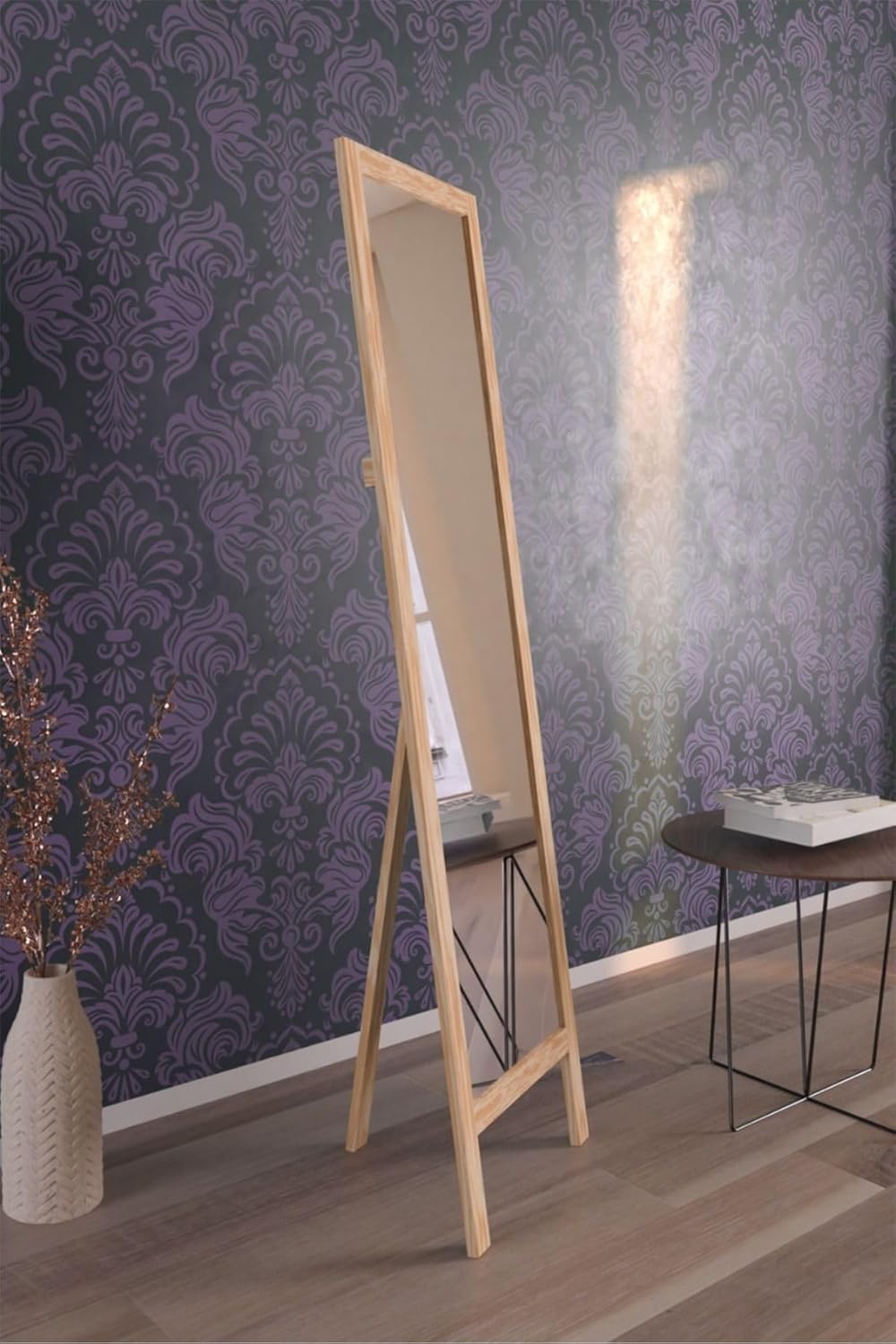 Hediyeler Kapında Naturel Ahşap Ayaklı Boy Aynası 145x40