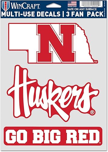 WinCraft NCAA University Nebraska Huskers - Paquete de 3 calcomanías multiusos, colores del equipo, hoja de 5.5 x 7.75 pulgadas disponible en Yaxa Colombia