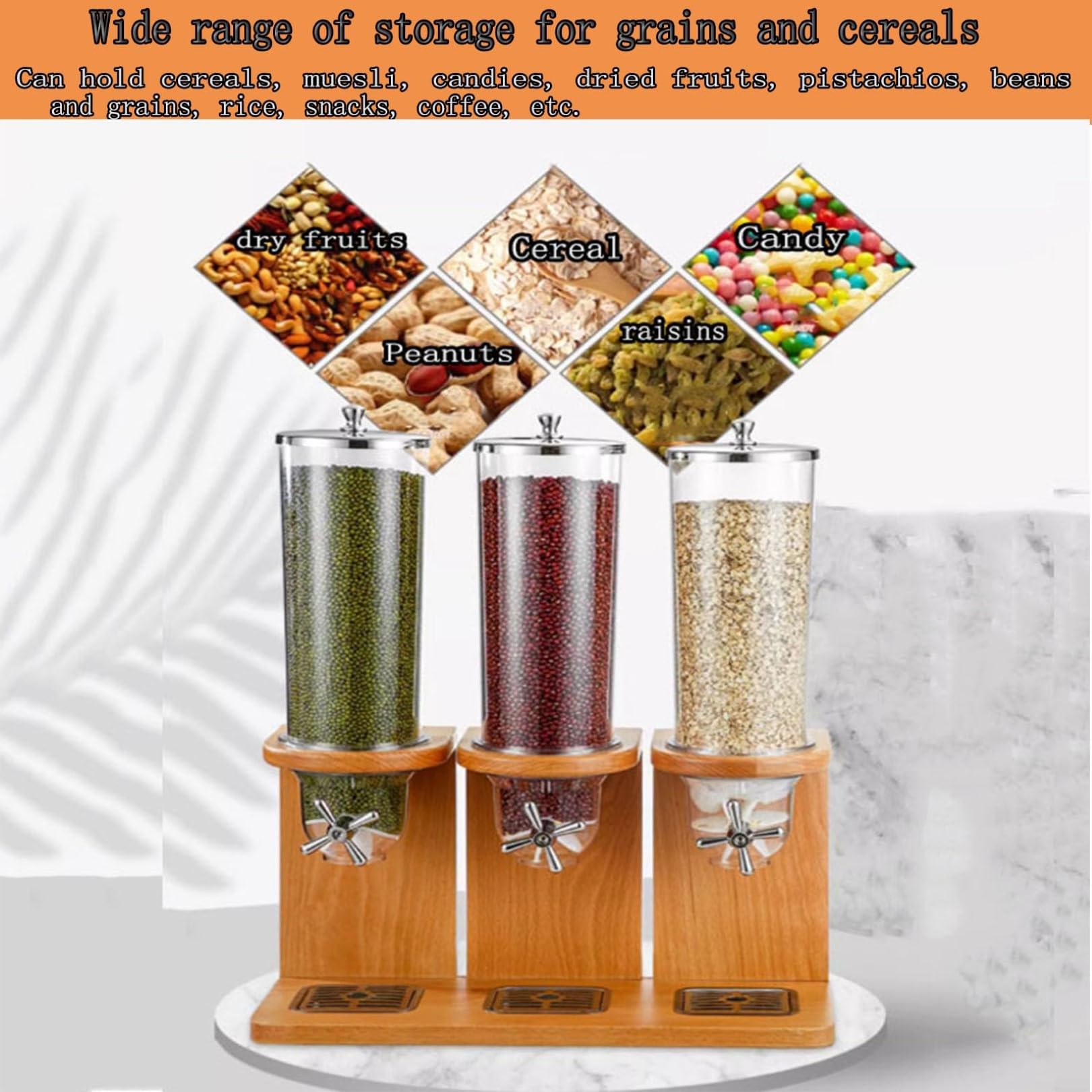 Dispenser per cereali in bambù con barile per PC e base in legno, contenitore per alimenti a secco ermetico per gli snack di fagioli di riso, stoccaggio del controsoffitto del beccuccio girevole facil
