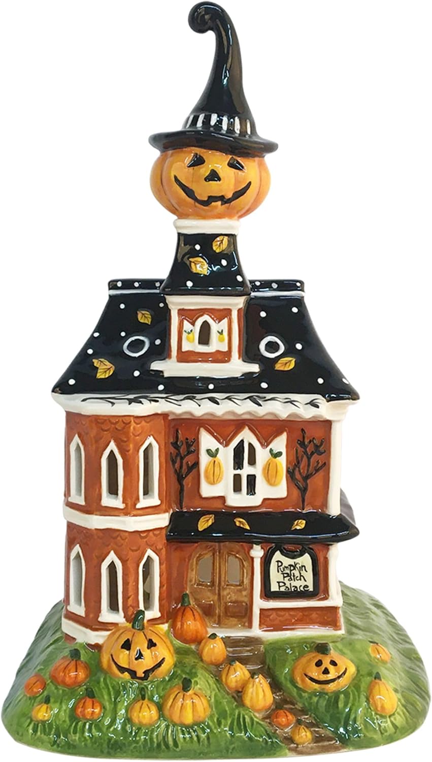 Blue Sky Clayworks Pumpkin Path Place Candle House, 6.25" L x 5.25" W x 10.625" H