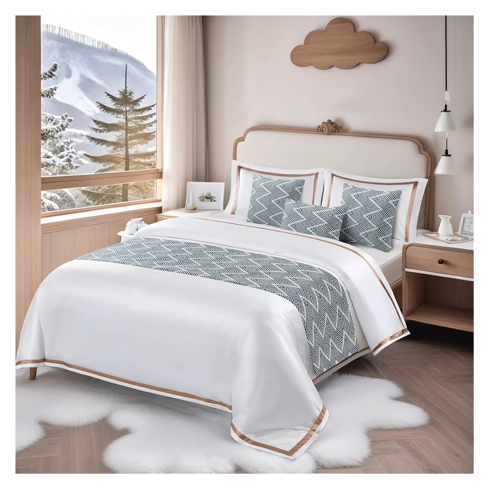 JFGCTYHXY Bed linen throws, Hotel Bed Runner Double-sided Jacquard Geometric Wave Cover, Wedding Room Bedroom Scarves Bedspreads(Blu,45 * 240cm for 180cm Bed)