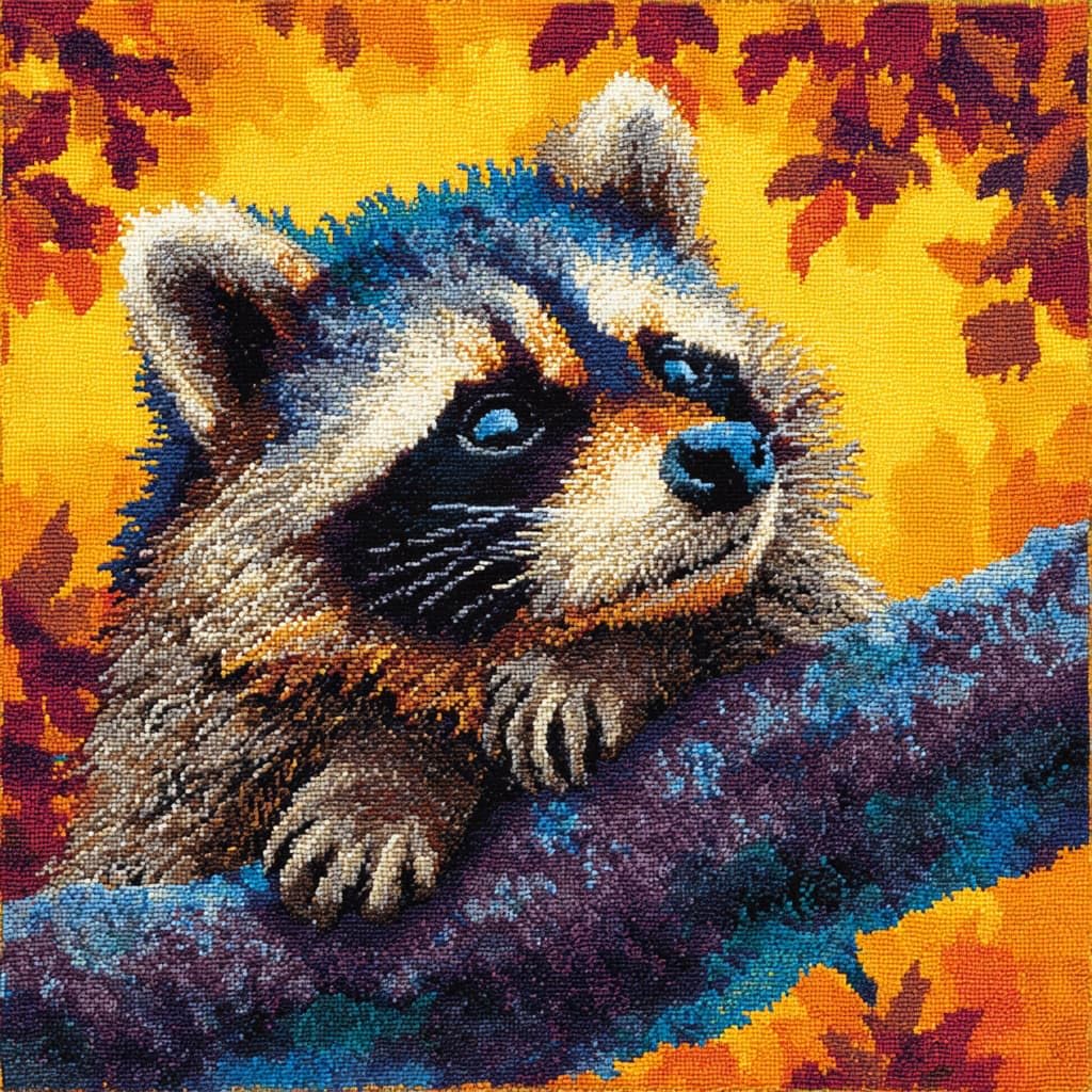 Henypt Latch Hook Cushion Kits Raccoon