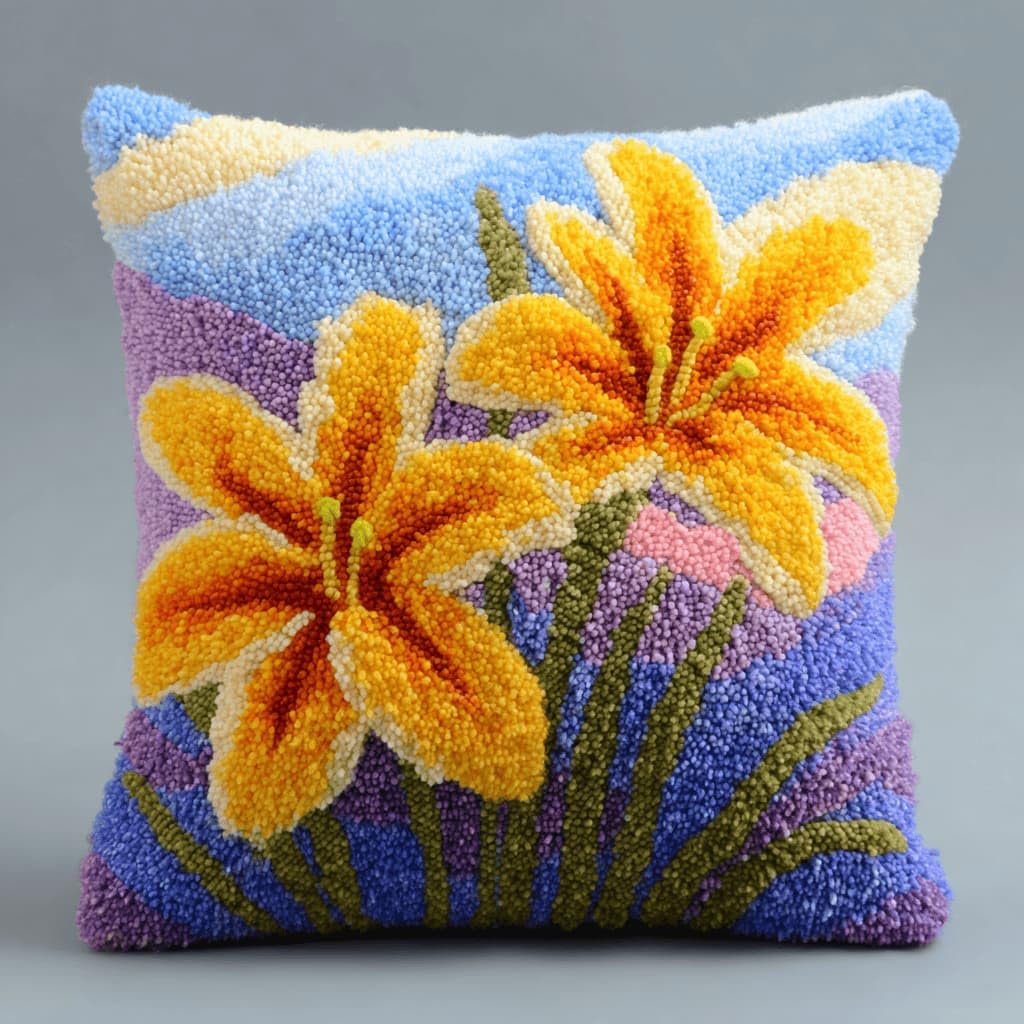 Kitquiver Beginner Latch Hook Cushion Kit,Lily Decor Pillow Cover 43X43Cm