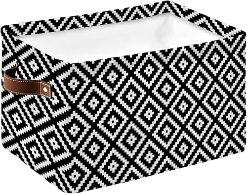 Canastas de almacenamiento grandes geométricas negras y blancas, caja de almacenamiento plegable con rombos abstractos modernos, organizador de