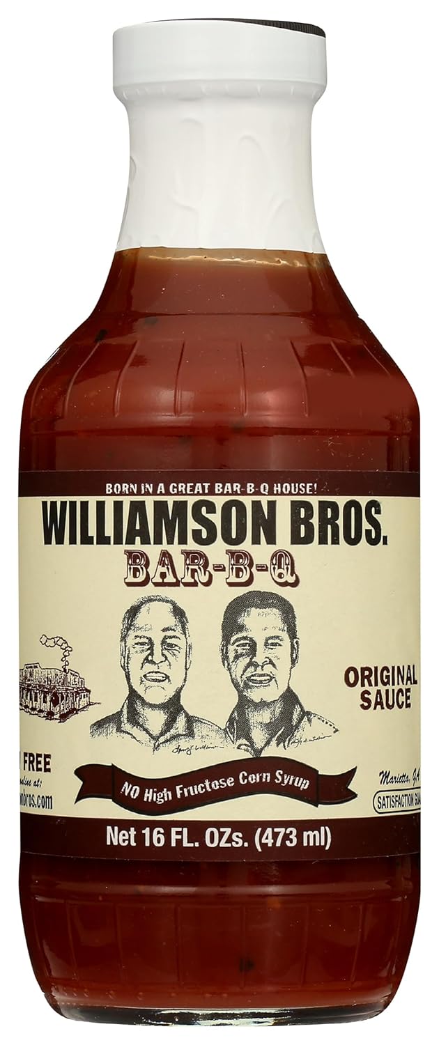 Williamson Bros. Bar-B-Q Original BBQ Sauce, 16 oz - Gluten Free, Vegan Barbecue Sauce for Grilling