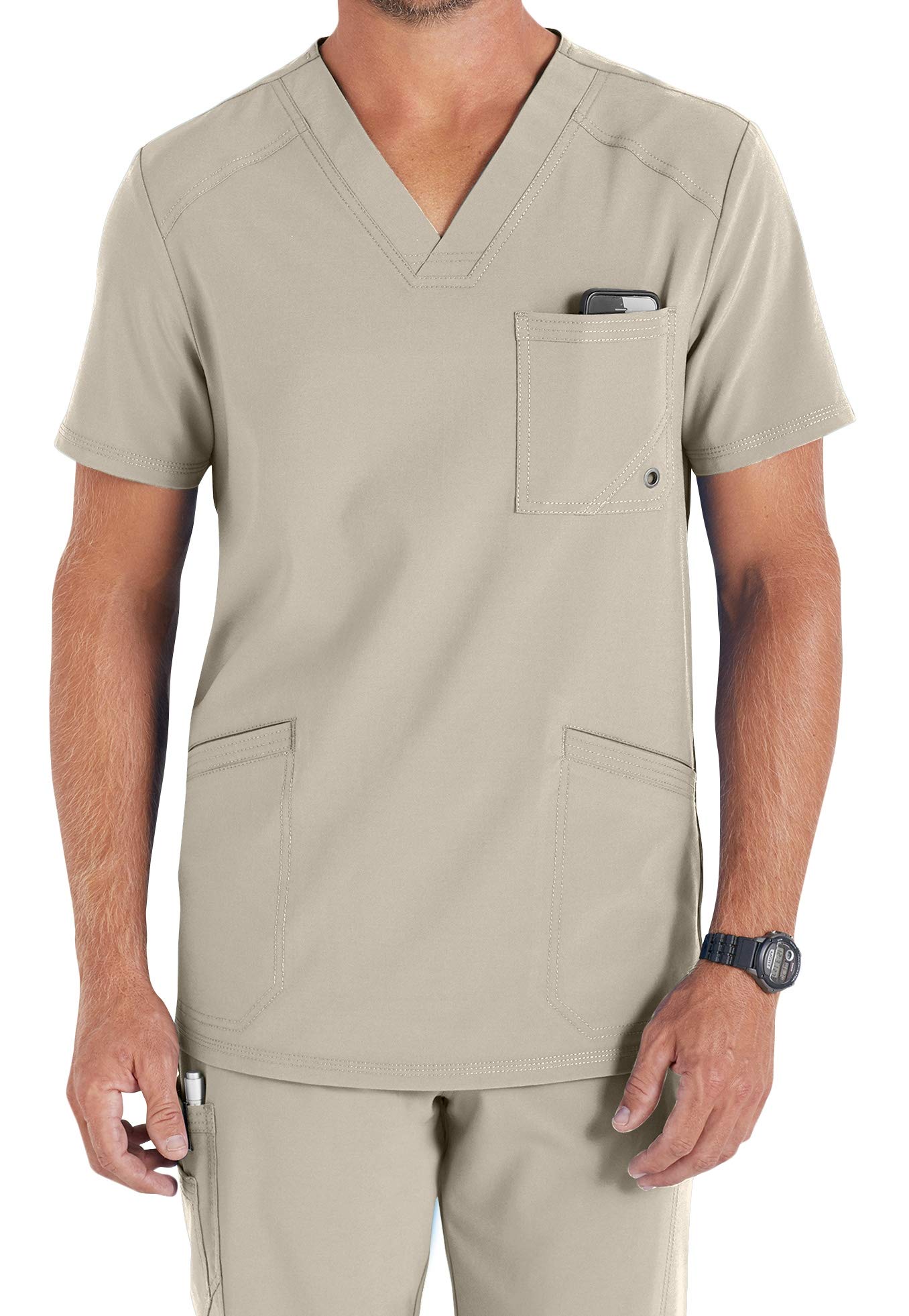 Smart Uniform SF090 V Neck Top (XL, Khaki)