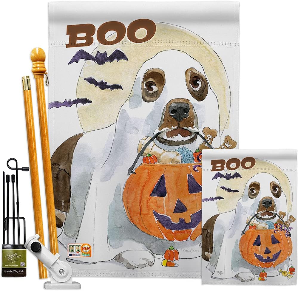 Halloween Boo Doggie House Flag Falltime Witch Trick or Treat Spooky Night Black Cat Season Autumntime Pumpkin Small Decorative Gift Yard Banner Made In USA 28 X 40