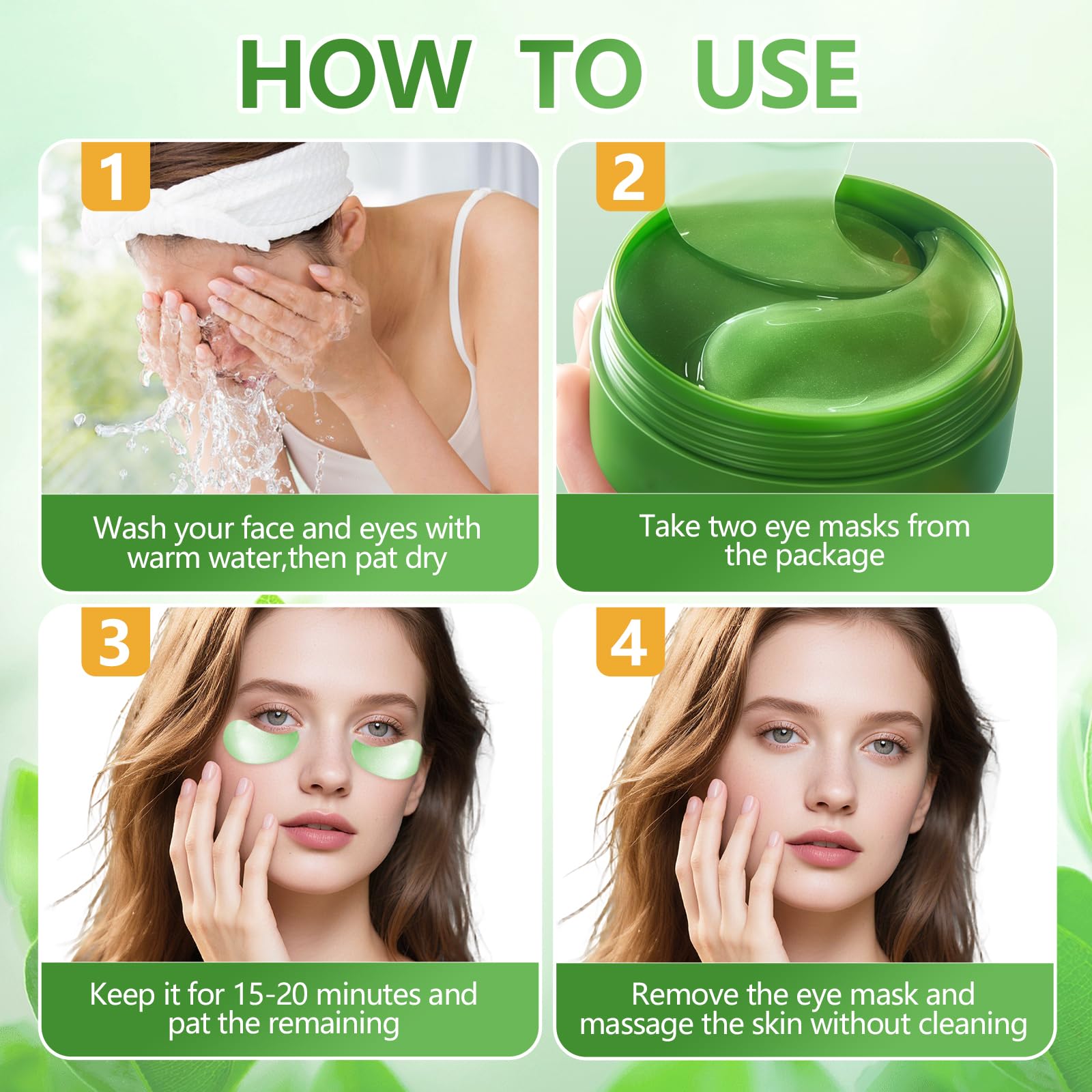 60 Pièces Aloe Patch Yeux, Patch yeux Acide hyaluronique Collagène, Eye Mask pour éclaircir et l'hydratation, Réduit les Cernes,Poches,Pattes d'Oie et Rides