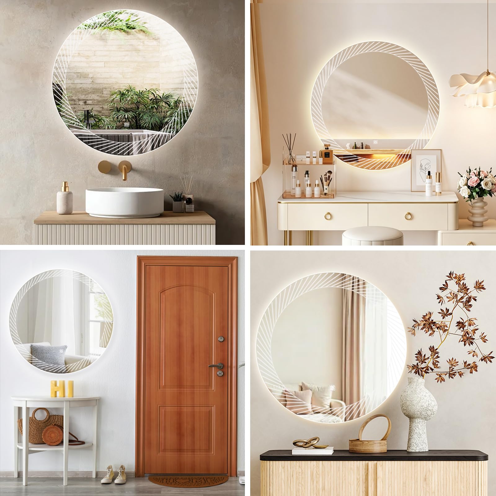 Specchio da parete per bagno, con illuminazione, (80 x 80 cm)