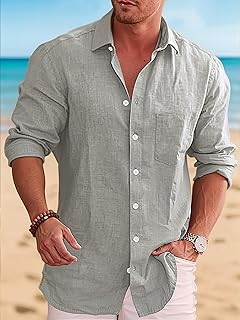 Mens Long Sleeve Button Down Shirt Regular Fit Casual Dress Shirt Wedding Party Tops