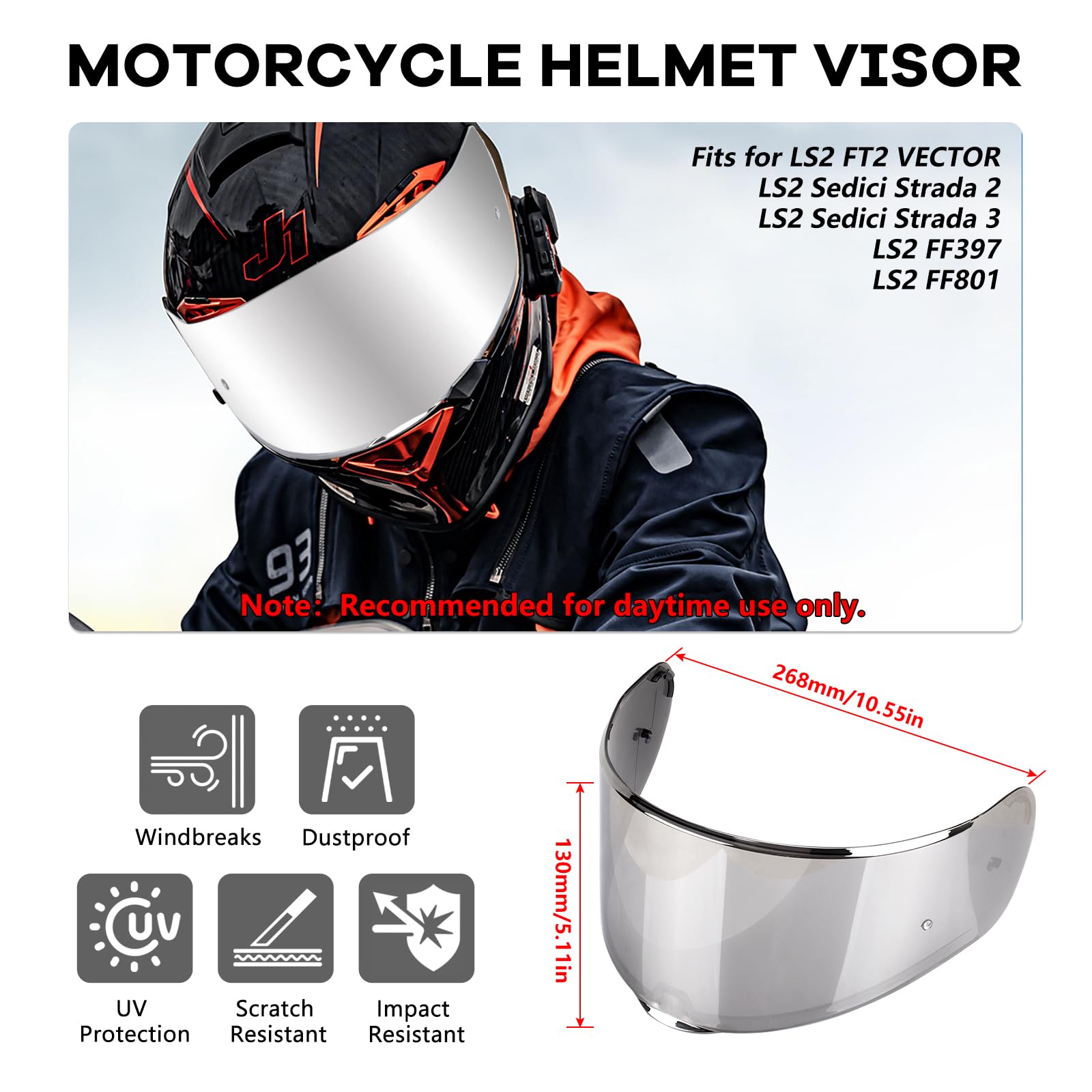 XINGWU Motorcycle Helmet Visor for Sedici Strada 2 Strada 3 LS2 FT2 VECTOR FF801 FF397 with Anti-fog Rainproof Helmet Film Face Shield Motorcycle Helmet Accessories Visor Replacement (Blue)