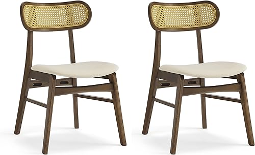 Miniatura 3 de Juego de 2 sillas de comedor de madera, sillas de comedor modernas tapizadas, sillas de cocina de madera de roble de mediados de siglo con respaldo