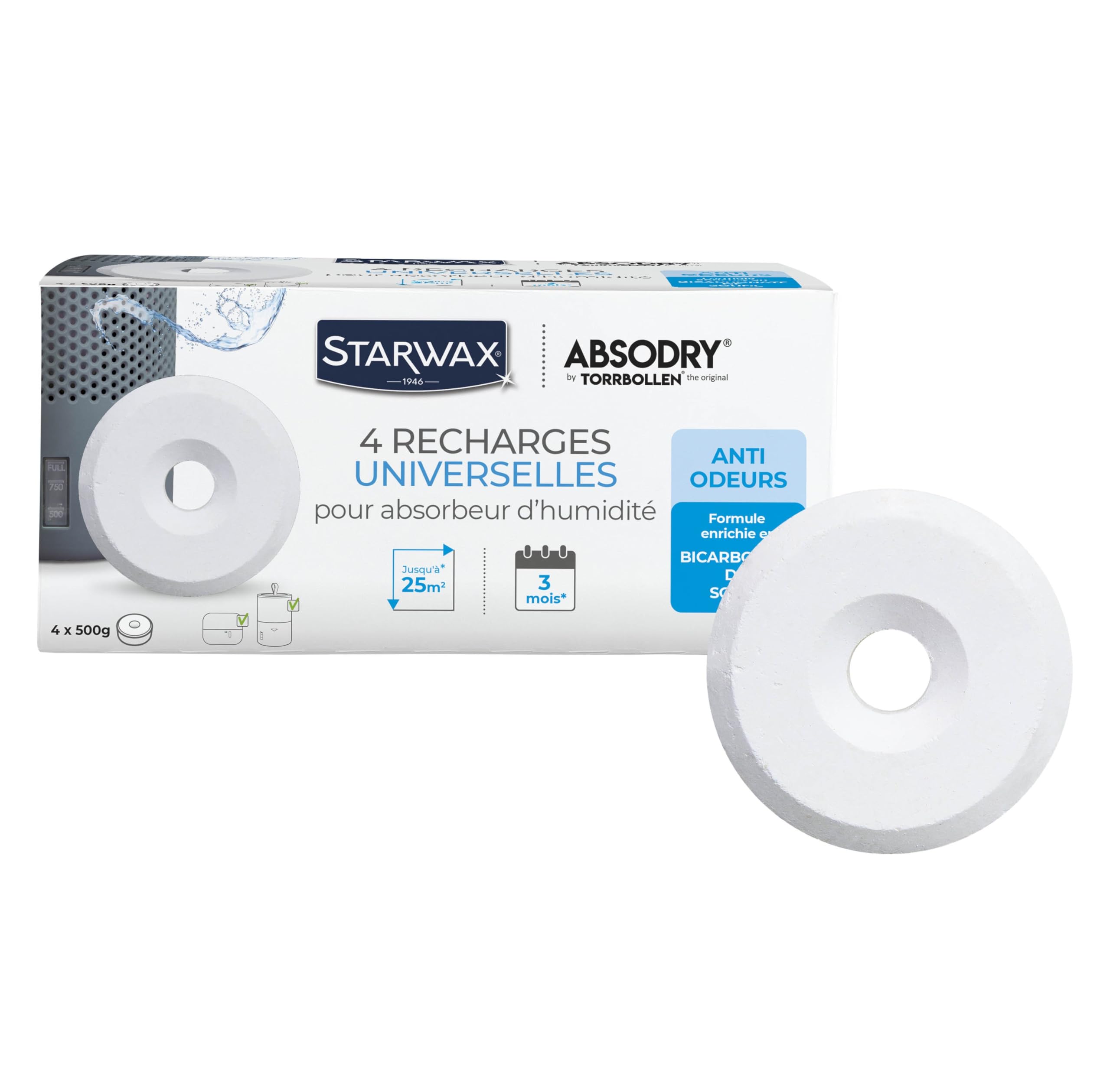 STARWAX - Tableaux Absorbeurs d'Humidité x 4 - Préviennent les Moisissures - Sans Odeur - Sans Colorant - 1 Recharge Tra