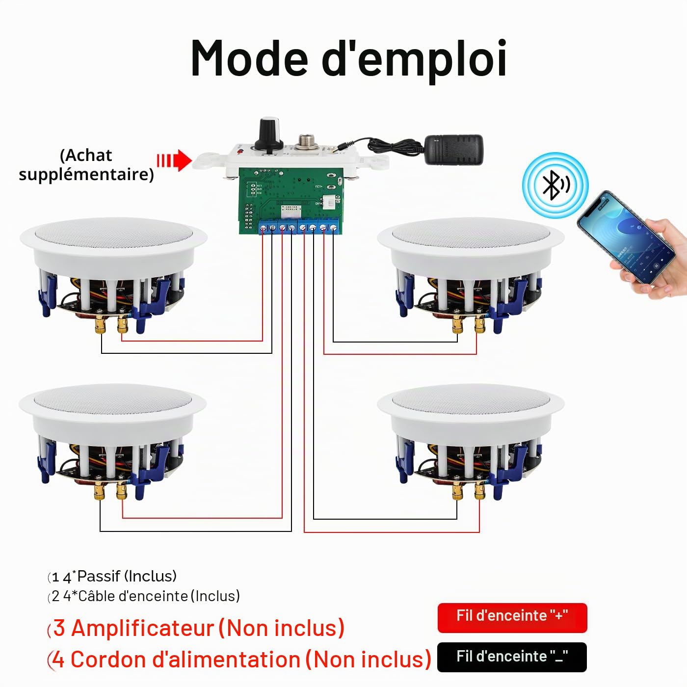Herdio 6,5 Pouces 640 Watts Haut-parleurs de Plafond encastrés 2 Voies pour Le Bureau, la Cuisine, Le Salon, la Salle de Bain (4 Haut-parleurs)