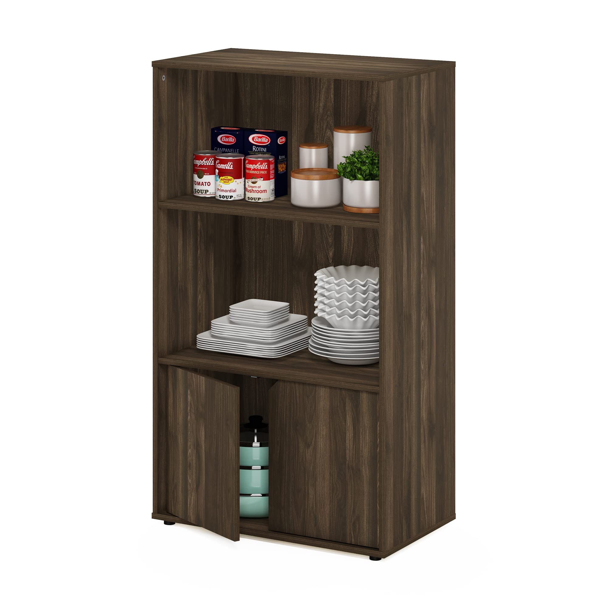 Furinno Jaya Kitchen Storage Shelf with Cabinet in Columbia Walnut