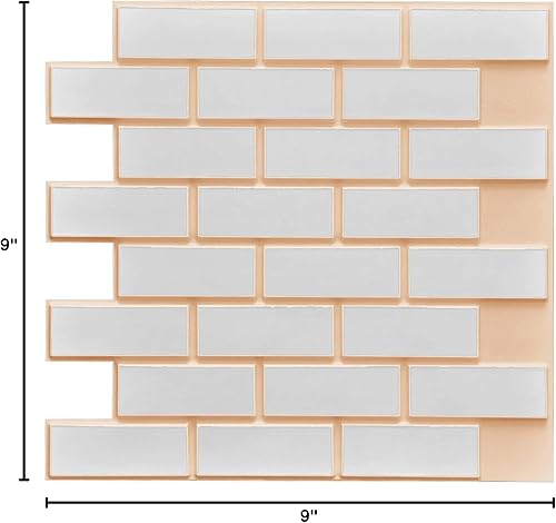 Miniatura 5 de Dundee Deco Panel de pared 3D de PVC de ladrillo sintético de color beige blanco, 2 pies x 2 pies (23.6 in x 23.6 in), decoración de paneles de