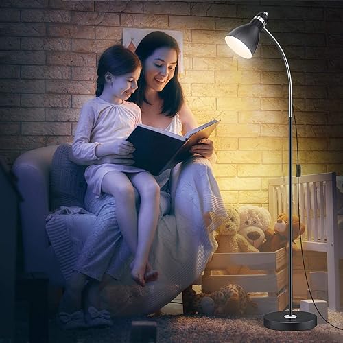 Miniatura 6 de LEPOWER Lámpara de pie, lámpara de pie de metal con base de lámpara E26, lámparas de pie negras duraderas para dormitorio con base de metal pesado,