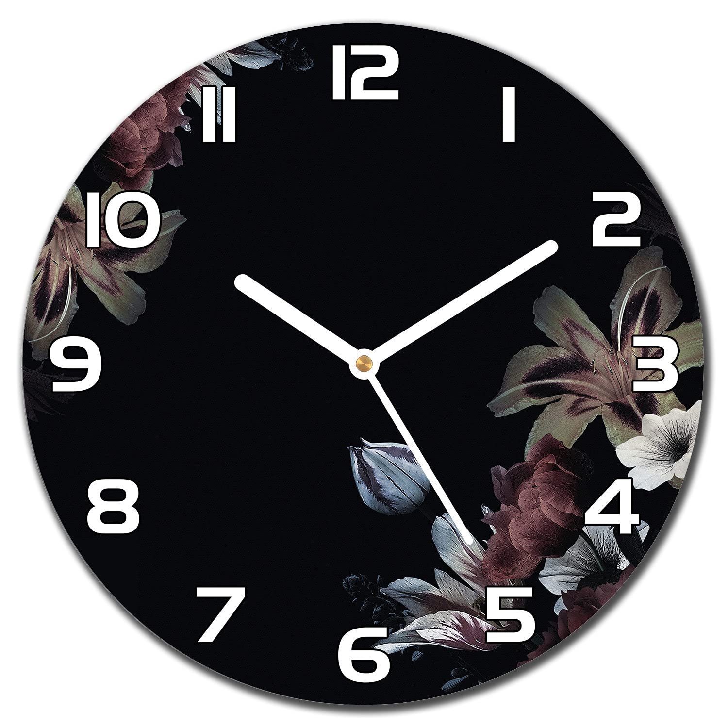 Horloge murale en verre securite 30 cm avec cadran floral retro haut de gamme